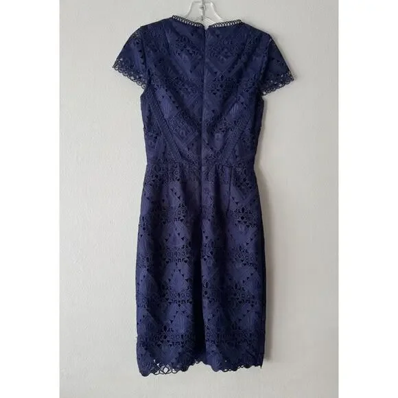 REISS Liza Sheath Dress Women’s Size 6 Graphic Lace Navy Blue Cocktail Wedding - Picture 2 of 7